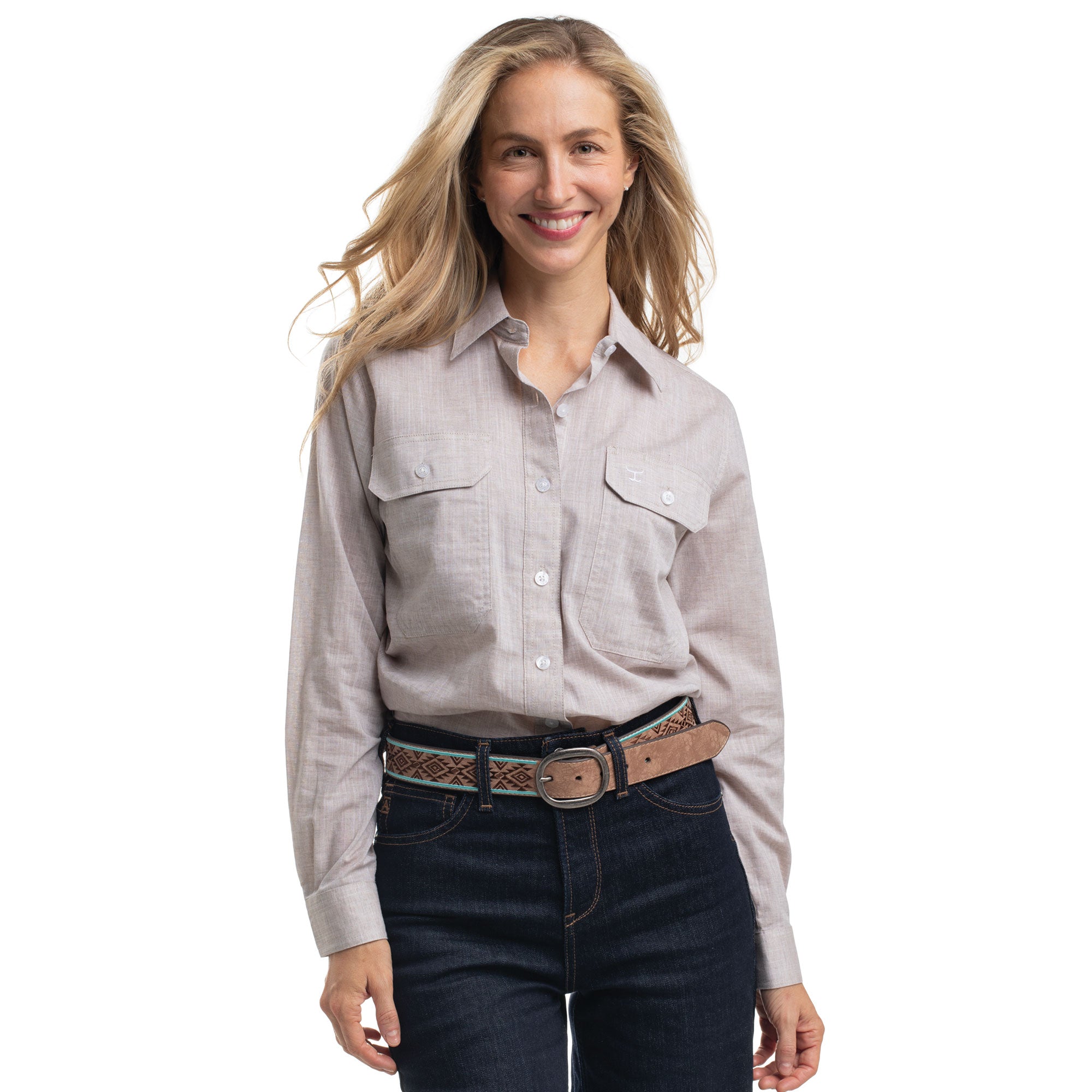 Just Country Womens Abbey Full Button L/S Print Shirt (WWLS2650) Latte
