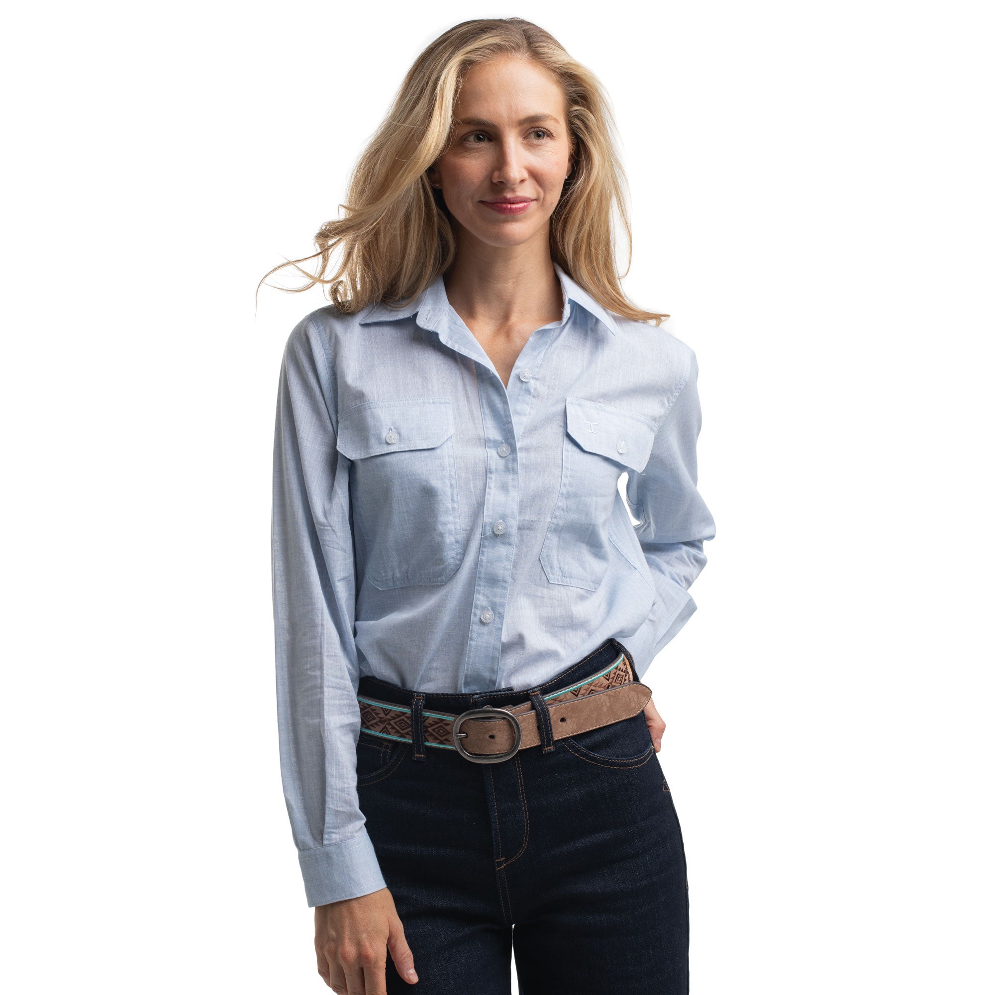 Just Country Womens Abbey Full Button L/S Print Shirt (WWLS2651) Powder Blue