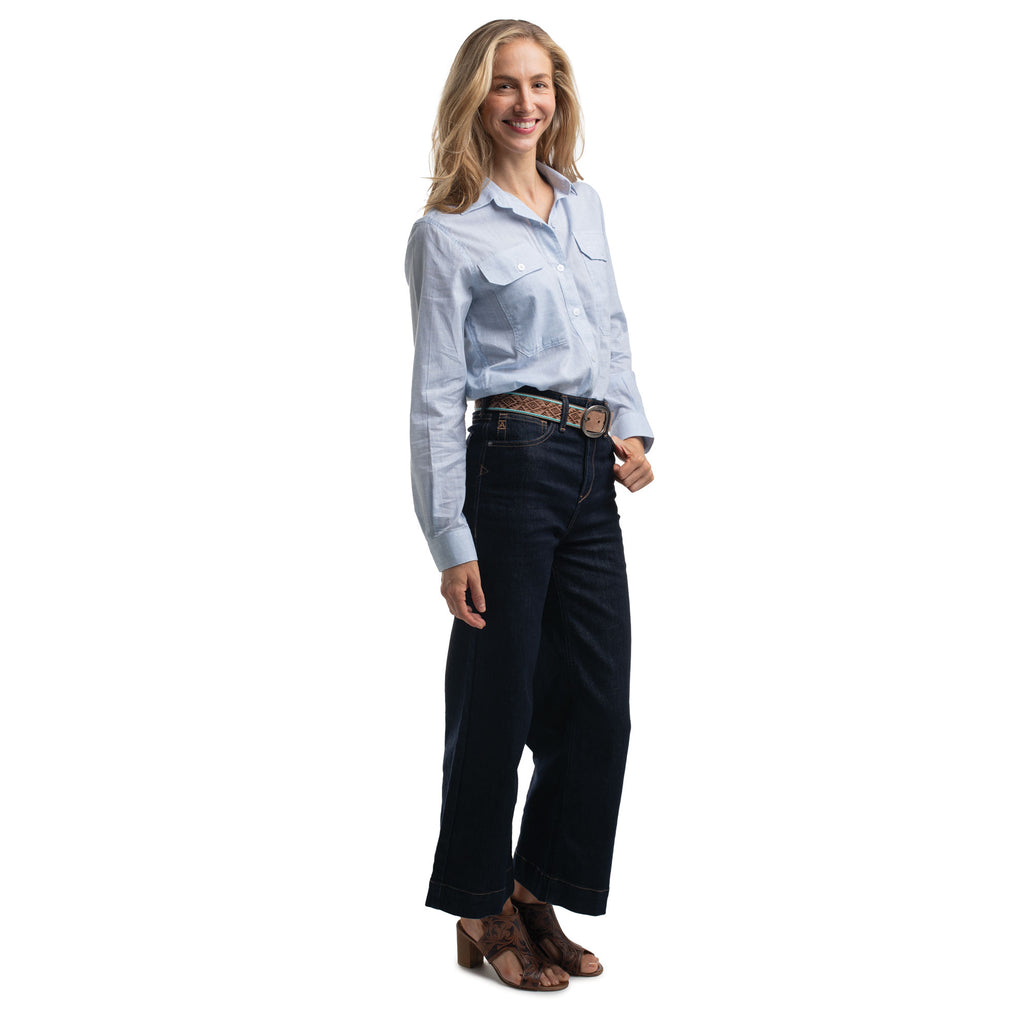 Just Country Womens Abbey Full Button L/S Print Shirt (WWLS2651) Powder Blue