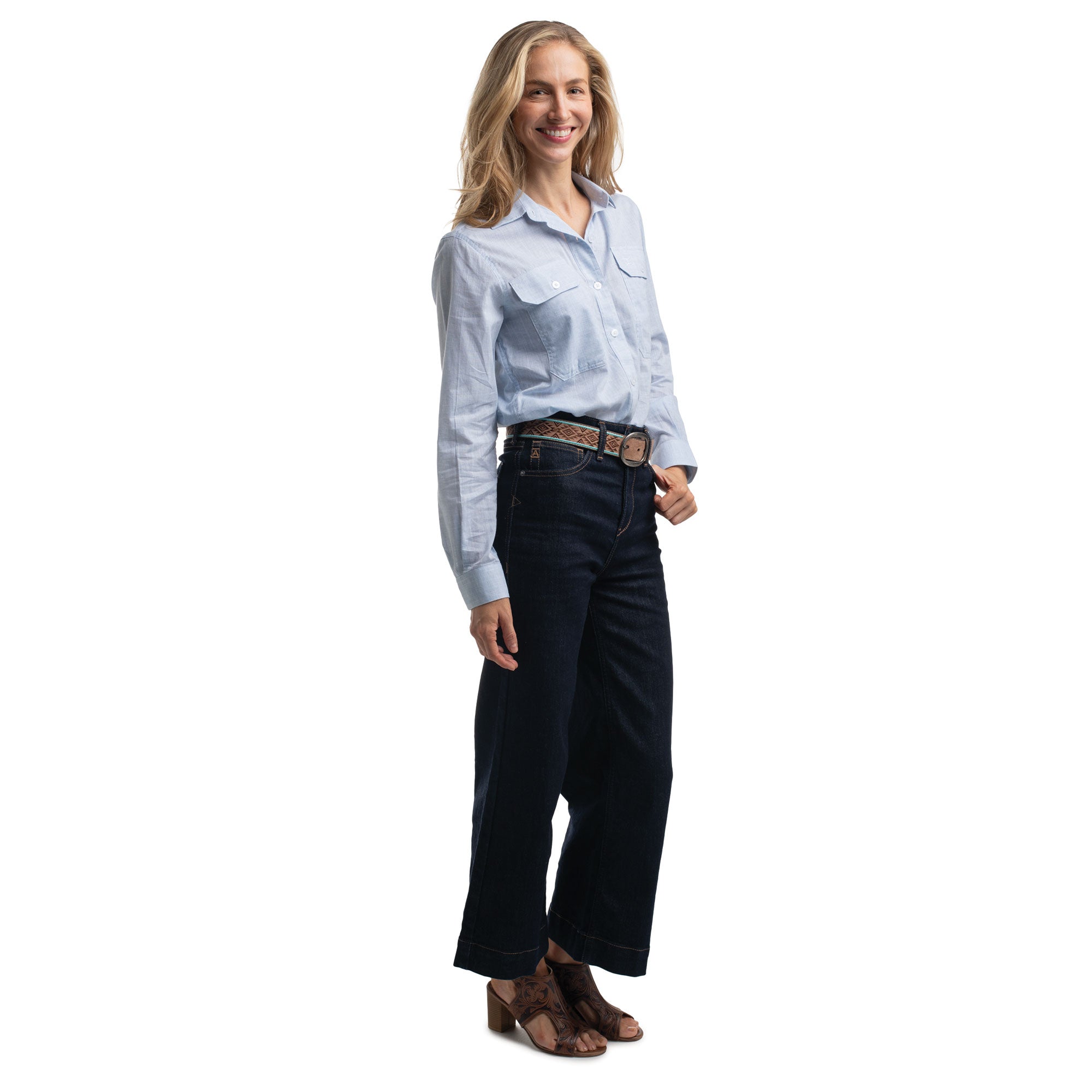 Just Country Womens Abbey Full Button L/S Print Shirt (WWLS2651) Powder Blue