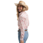 Just Country Womens Georgie Half Button L/S Print Shirt (WWLS2644) Baby Pink Boots