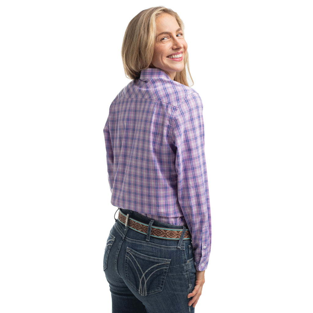 Just Country Womens Georgie Half Button L/S Print Shirt (WWLS2647) Orchid & Royal Blue Check