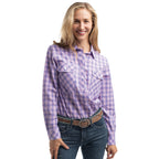 Just Country Womens Georgie Half Button L/S Print Shirt (WWLS2647) Orchid & Royal Blue Check