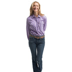 Just Country Womens Georgie Half Button L/S Print Shirt (WWLS2647) Orchid & Royal Blue Check