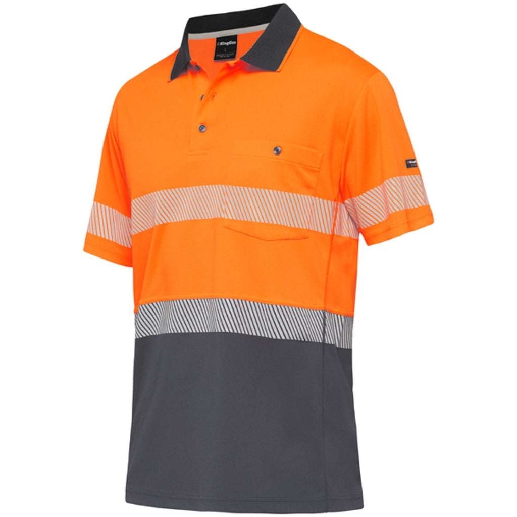 KingGee Hi Vis Workcool Hyperfreeze Spliced Taped S/S Polo (K54215) Orange/Navy M [GD]