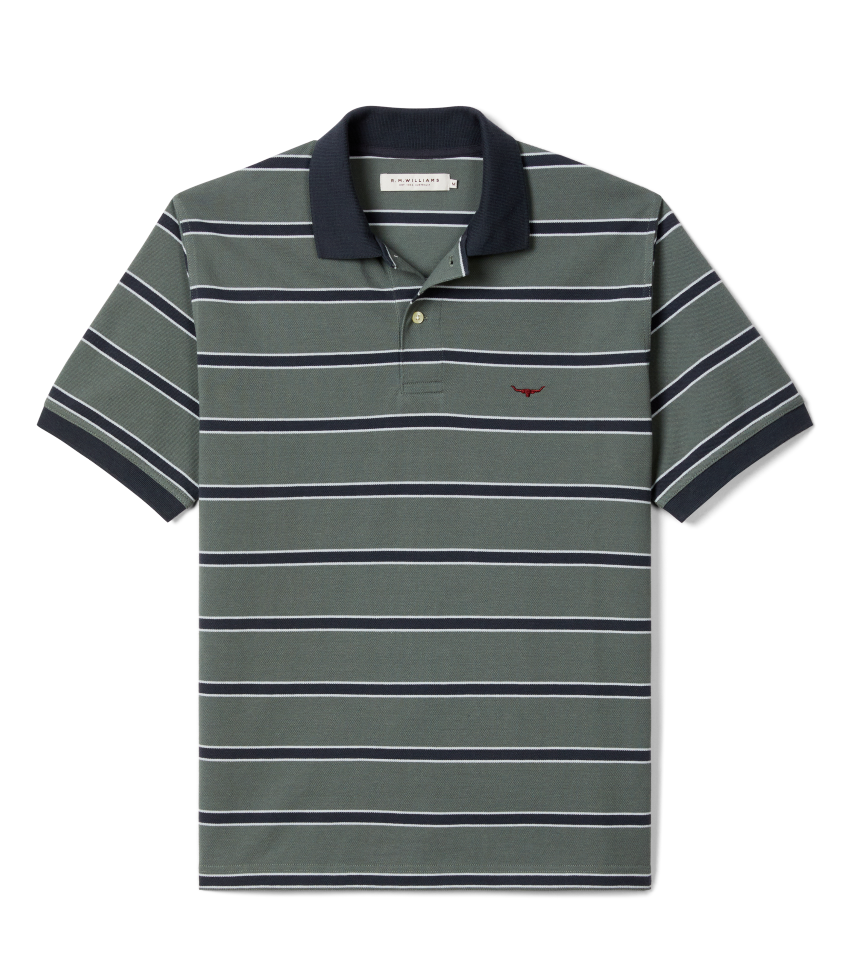 R.M.Williams Mens Brunswick Stripe Polo (KP210QS09) Spruce Green