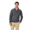 A man with short brown hair wears the R.M.Williams Mens Ernest Merino 1/4 Zip Knit (KZ200WQ16) in Grey Marle over a collared shirt and khaki pants, standing against a plain white background and looking at the camera neutrally.