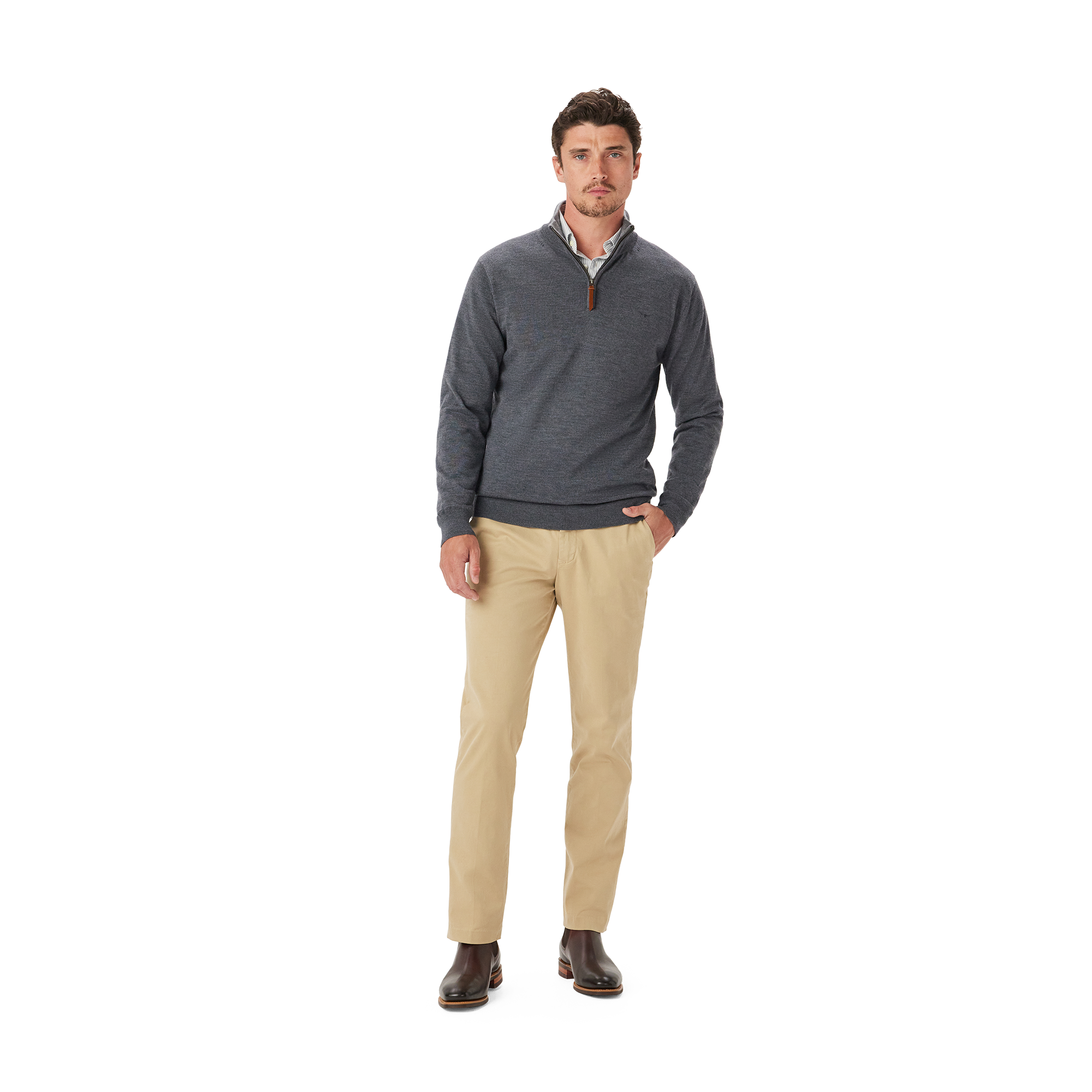 R.M.Williams Mens Ernest Merino 1/4 Zip Knit (KZ200WQ16) Grey Marle