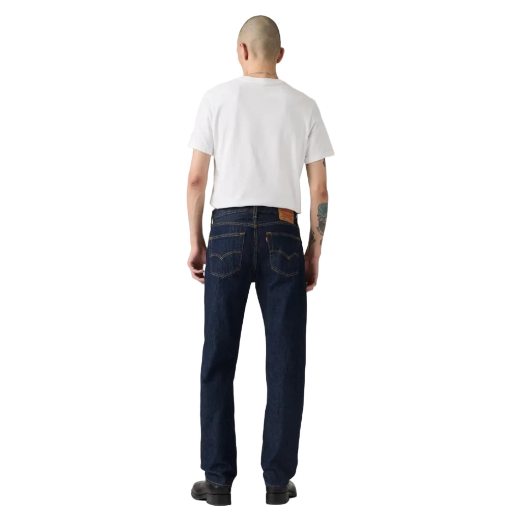 Levi's 501 Original Straight Fit Jeans (00501-0115) Rinse Full Length Back White Tee Tucked
