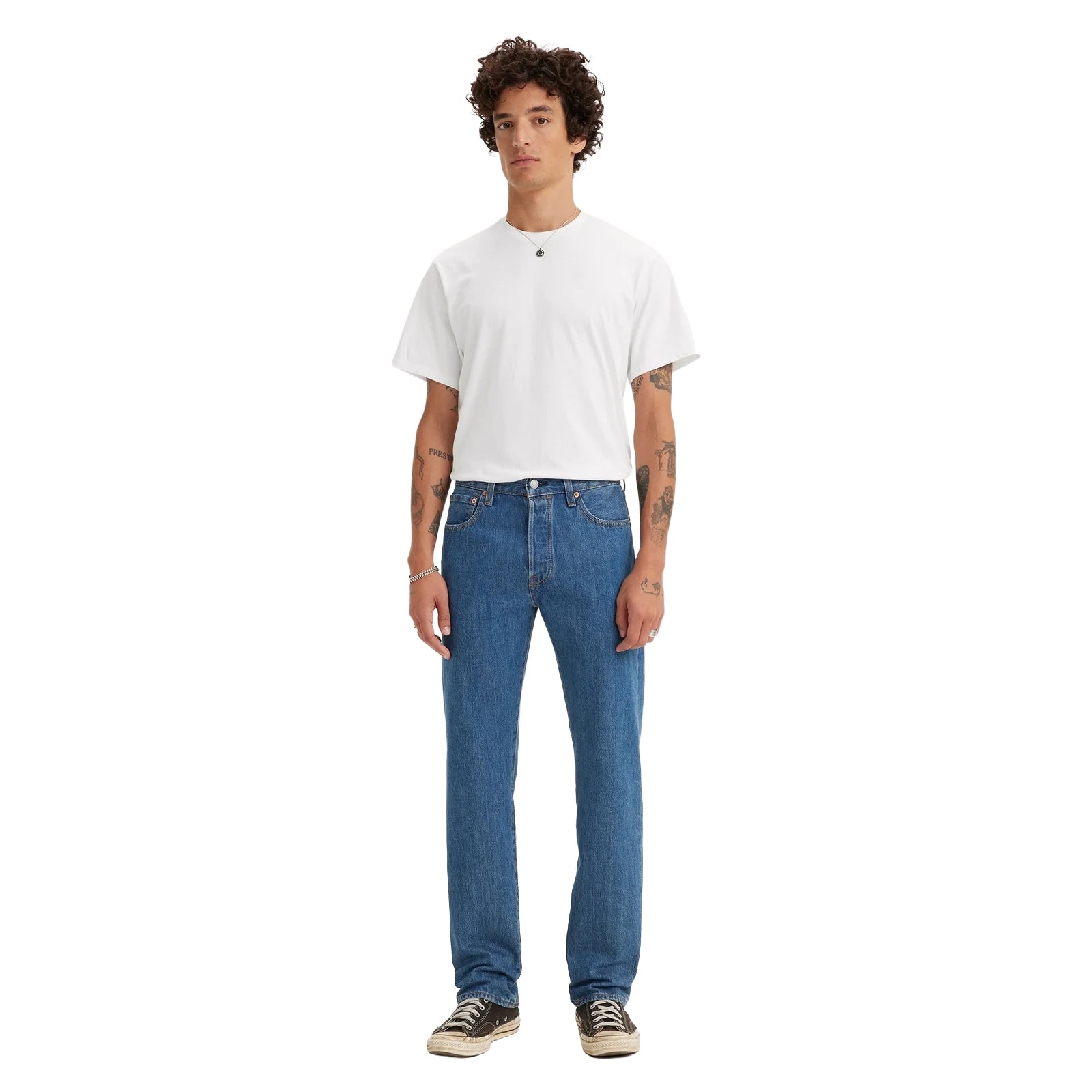 Levi's Men's 501 Original Straight Fit Jeans (00501-0193) Medium Stonewash Front Full Length