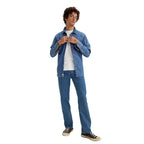 Levi's Men's 501 Original Straight Fit Jeans (00501-0193) Medium Stonewash Full Length with Shirt over Tee
