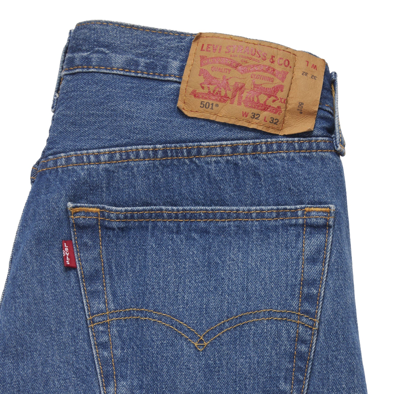 Levi's Men's 501 Original Straight Fit Jeans (00501-0193) Medium Stonewash Flat Lay Waist