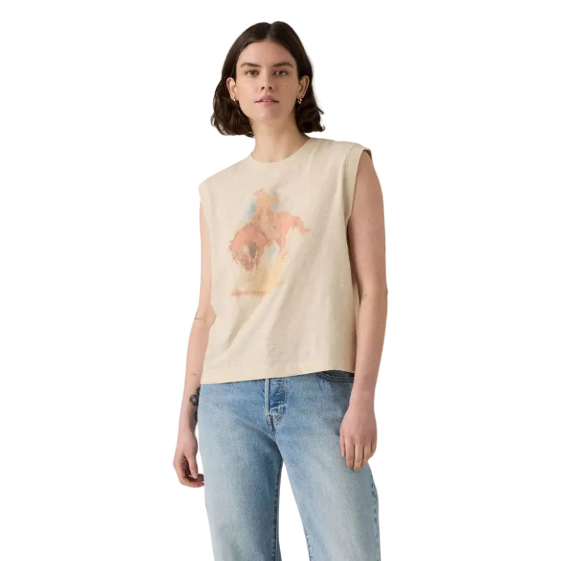 Levi's Womens Western Archival Boxy Tank (001MW-0004) Faded Cowboy Oatmeal Heather