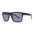 3-4 view of a pair of Liive Vision Bazza Sunglasses (L0670A) with matte black frames and smoke lenses, shown on a white background.