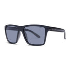 3-4 view of a pair of Liive Vision Bazza Sunglasses (L0670A) with matte black frames and smoke lenses, shown on a white background.