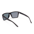 3-4 back view of a pair of Liive Vision Bazza Sunglasses (L0670A) with matte black frames and smoke lenses, shown on a white background.