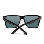Back folded view of a pair of Liive Vision Bazza Sunglasses (L0670A) with matte black frames and smoke lenses, shown on a white background.