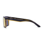 Side view of Liive Vision Cheap Thrill Sunglasses (L0356A) with mirror orange lenses and black frames with orange accents on a white background.