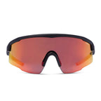 Front view of Liive Vision Dealer Sunglasses (L0729A) with red lenses and black frame on a white background.