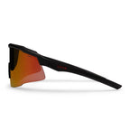 Side view of Liive Vision Dealer Sunglasses (L0729A) with red lenses and black frame on a white background.