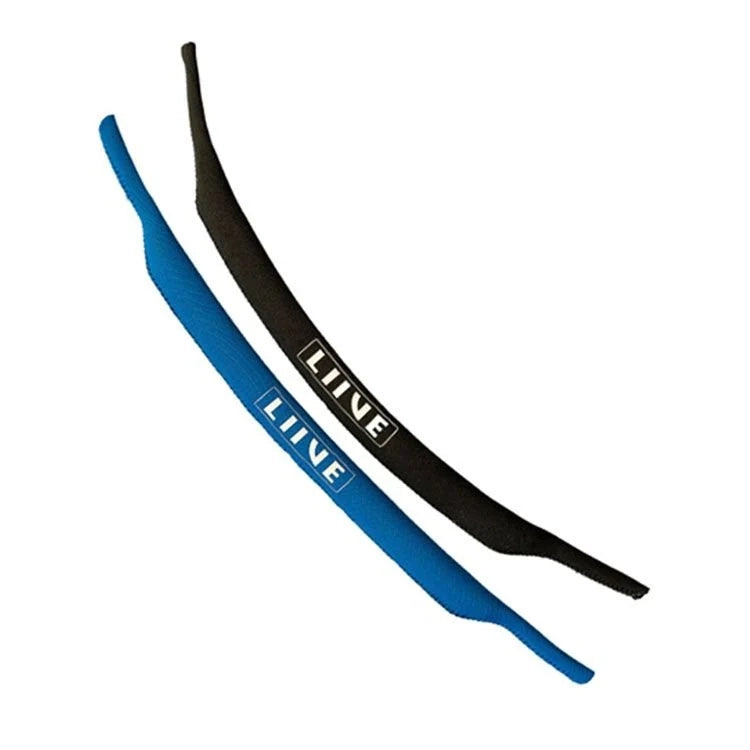 Two Liive Vision Floating Sunglass Straps (LSS01) - one in blue and one in black - on a plain white background.