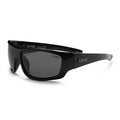 3-4 view of Liive Vision Kuta Sunglasses (L0567A) with smoke lenses and a gloss black frame on a white background.