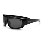 3-4 view of Liive Vision Kuta Sunglasses (L0567A) with smoke lenses and a gloss black frame on a white background.