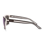 Side view of Liive Vision Laguna Sunglasses (L0717A) with matt black and white frames and vibrant blue mirrored lenses, shown against a plain white background.