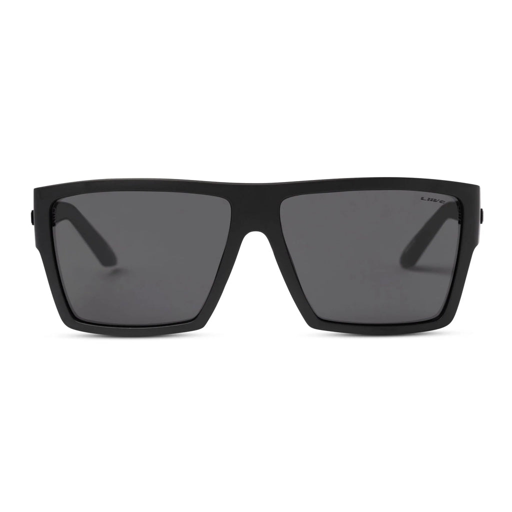 Front View of Liive Vision Volt Sunglasses (L0615A) Matt Black with black frame on a white background.