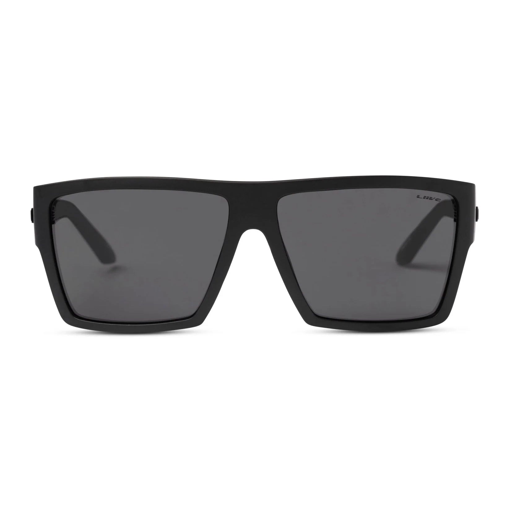 Front View of Liive Vision Volt Sunglasses (L0615A) Matt Black with black frame on a white background.