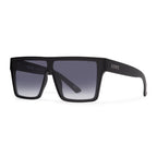 3-4 front view of a pair of matte black square Liive Vision Wasteland Sunglasses (L0827A) with smoke lenses and 'LIIVE' branding on the temple, shown on a clean white background.