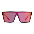 Front view of a pair of Liive Vision Wasteland Sunglasses (L0828A) with red mirror lenses and black and red frames, on a white background.