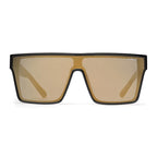 Front view of Black Liive Vision Wasteland Sunglasses (L0828C) with large mirror gold lenses and 'LIIVE' branding on the temple, shown on a white background.