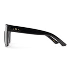 Side view of Black Liive Vision Wasteland Sunglasses (L0828C) with large mirror gold lenses and 'LIIVE' branding on the temple, shown on a white background.