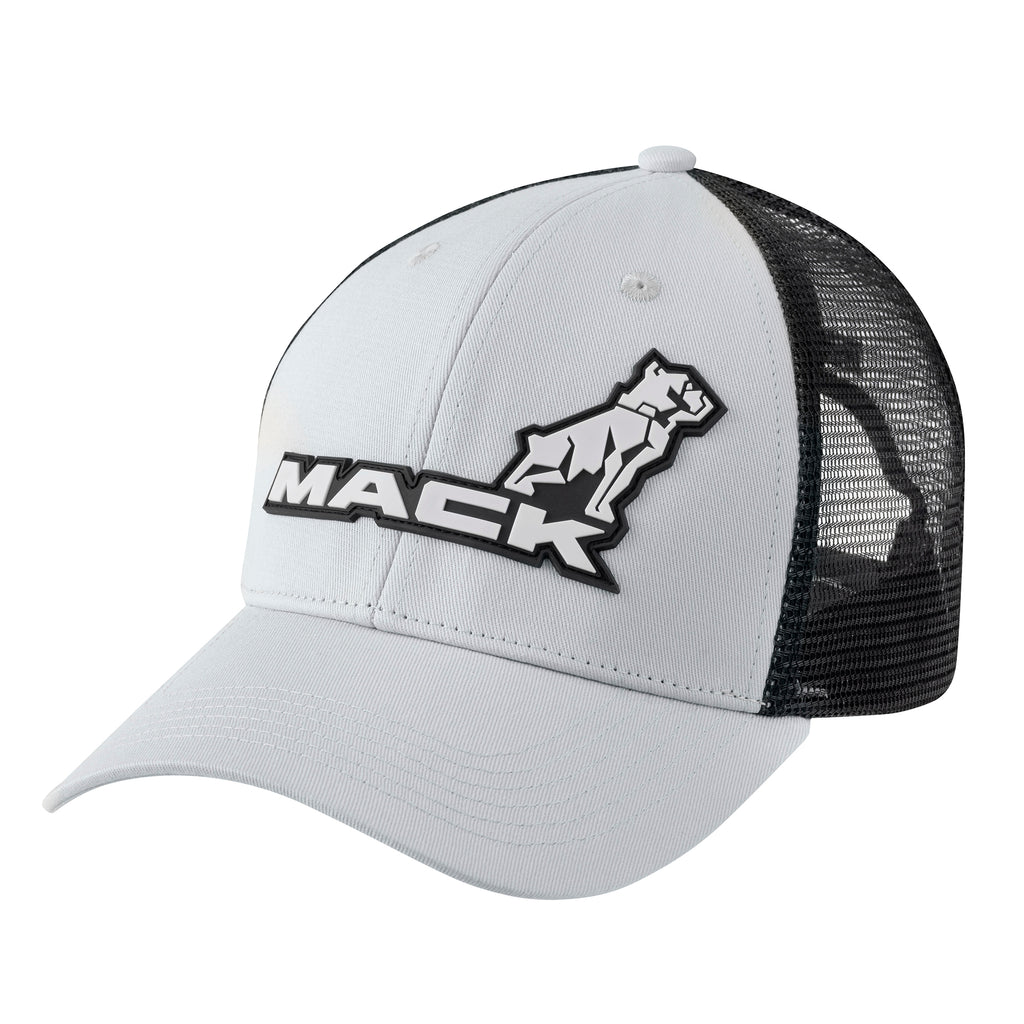 A grey and black Mack 2 Tone Curved Trucker Cap (MKBAM2401SG0000) featuring a white and black 'MACK' logo with a dog graphic on the front panel, set against a plain white background.