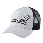 A grey and black Mack 2 Tone Curved Trucker Cap (MKBAM2401SG0000) featuring a white and black 'MACK' logo with a dog graphic on the front panel, set against a plain white background.