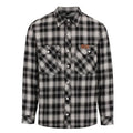 Mack Men's Long Sleeve Flannelette Shirt (MKSW26022) in Black and Grey plaid shirt with a Mack brand logo badge on the left pocket on a white background.