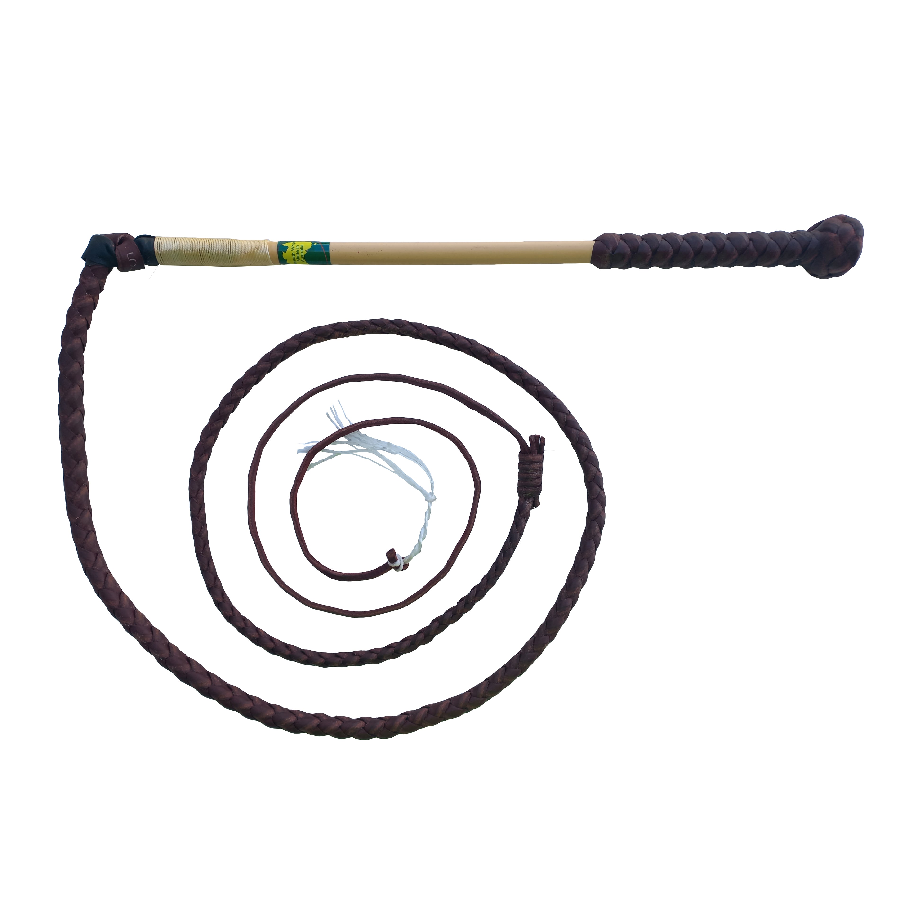 Nemeth 4 Plait Redhide Stockwhip on white background
