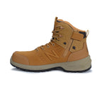 Side view of a wheat New Balance Men's Calibre Composite Toe Boot (MIDCLBR2E) boot with New Balance logo on a white background.