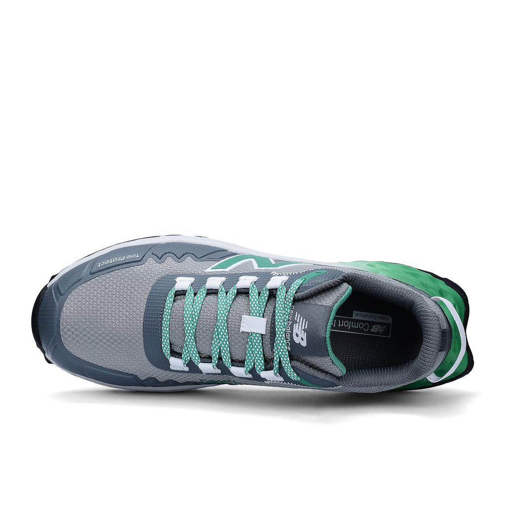 Top view of an Alloy Green New Balance Men's Cremorne Safety Sneaker (MEFCCAPAG) on a white background.