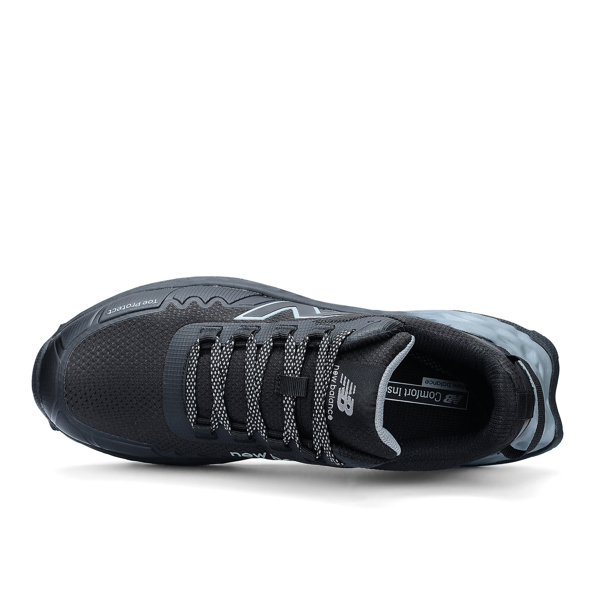 Top view of a black and grey New Balance Men's Cremorne Safety Sneaker (MEFCCAPBG) on a white background.