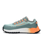 Side view of an aqua and pumpkin New Balance Women's Cremorne Safety Sneaker (WEFCCAPAP) with New Balance logo on a white background.