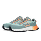 3-4 front view of a pair of aqua and pumpkin New Balance Women's Cremorne Safety Sneaker (WEFCCAPAP) with New Balance logo on a white background.