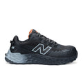 Side view of a black and grey New Balance Women's Cremorne Safety Sneaker (WEFCCAPBG) with New Balance logo on a white background.