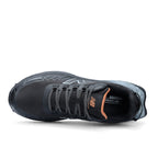 Top view of a black and grey New Balance Women's Cremorne Safety Sneaker (WEFCCAPBG) with New Balance logo on a white background.