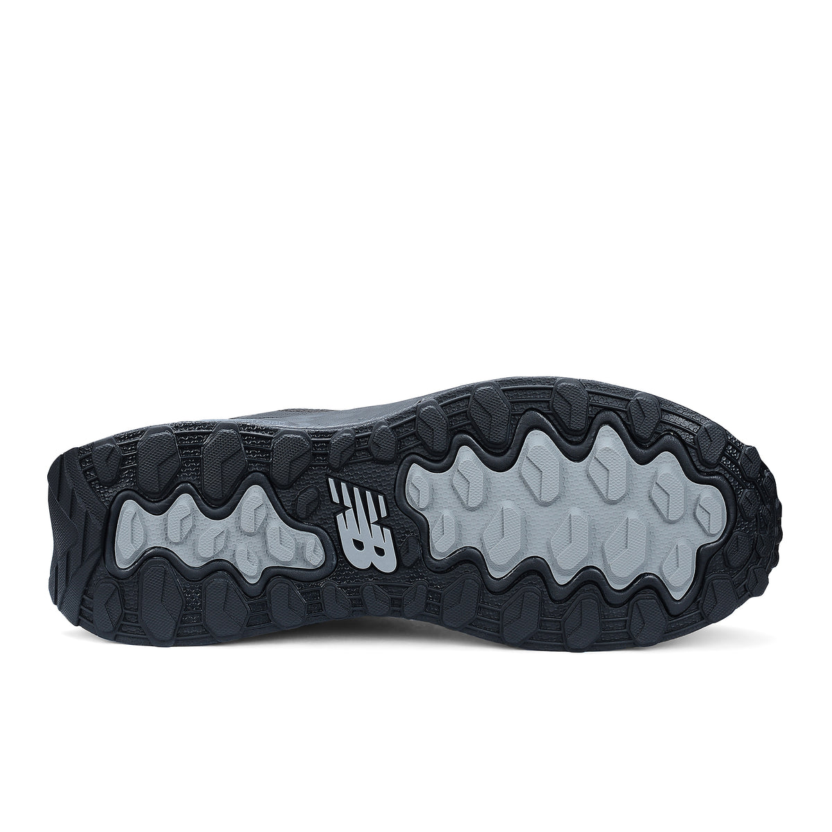 Sole view of a black and grey New Balance Women's Cremorne Safety Sneaker (WEFCCAPBG) with New Balance logo on a white background.