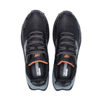 Top view of a pair of black and grey New Balance Women's Cremorne Safety Sneaker (WEFCCAPBG) with New Balance logo on a white background.