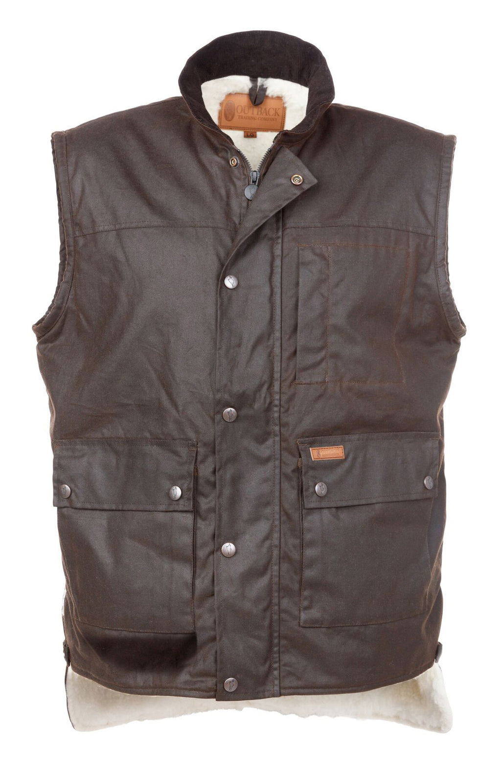 Outback Trading Mens Flemington Wool Lined Oilskin Vest (6131) Brown 3XL