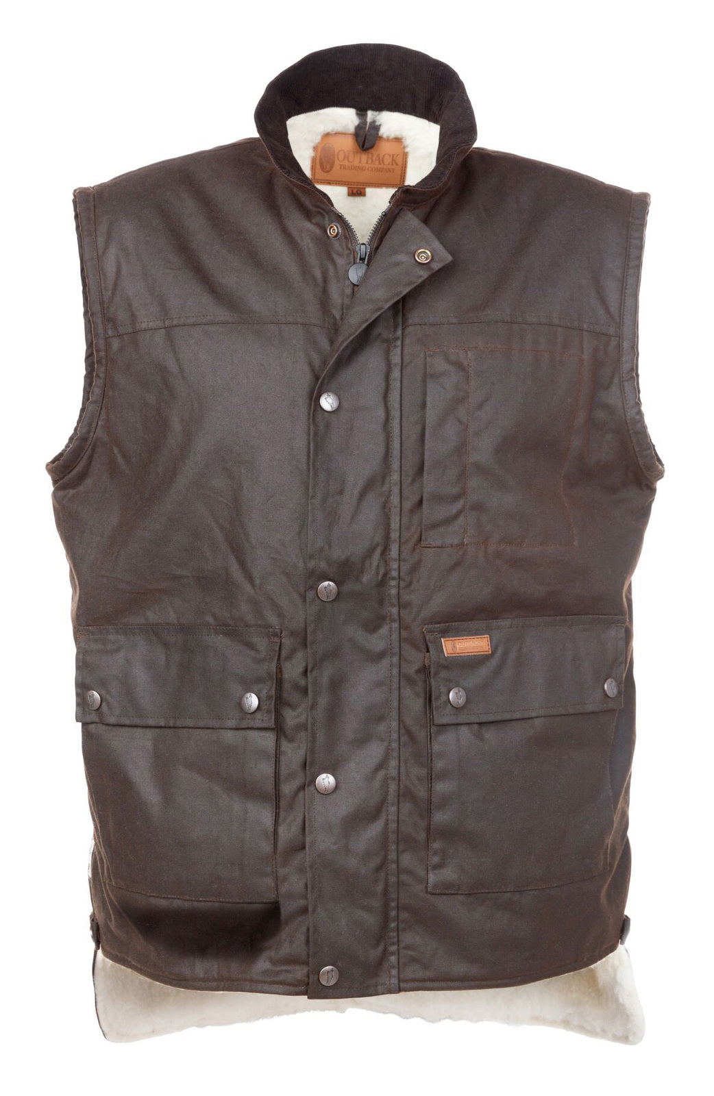 Outback Trading Mens Flemington Wool Lined Oilskin Vest (6131) Brown 3XL