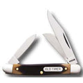 A classic folding Old Timer Stock Knife 2 3/4" (38108OT) with three open blades, featuring a dark brown and tan tortoiseshell handle with brass rivets and a silver end caps. The handle has a silver badge reading 'OLD TIMER', set against a plain white background.